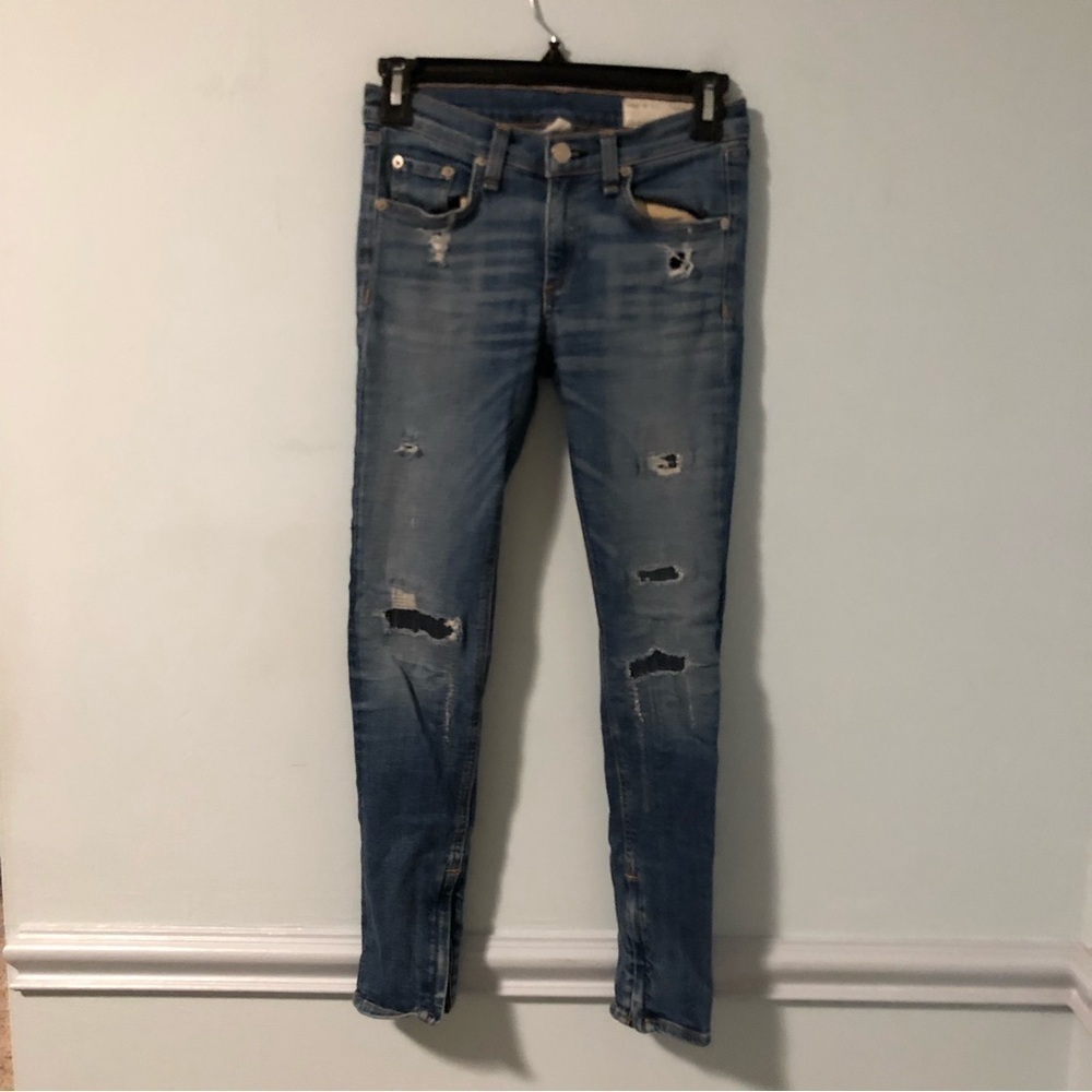 Rag & Bone Zipper Capri Ripped Skinny Blue Jeans Size 25